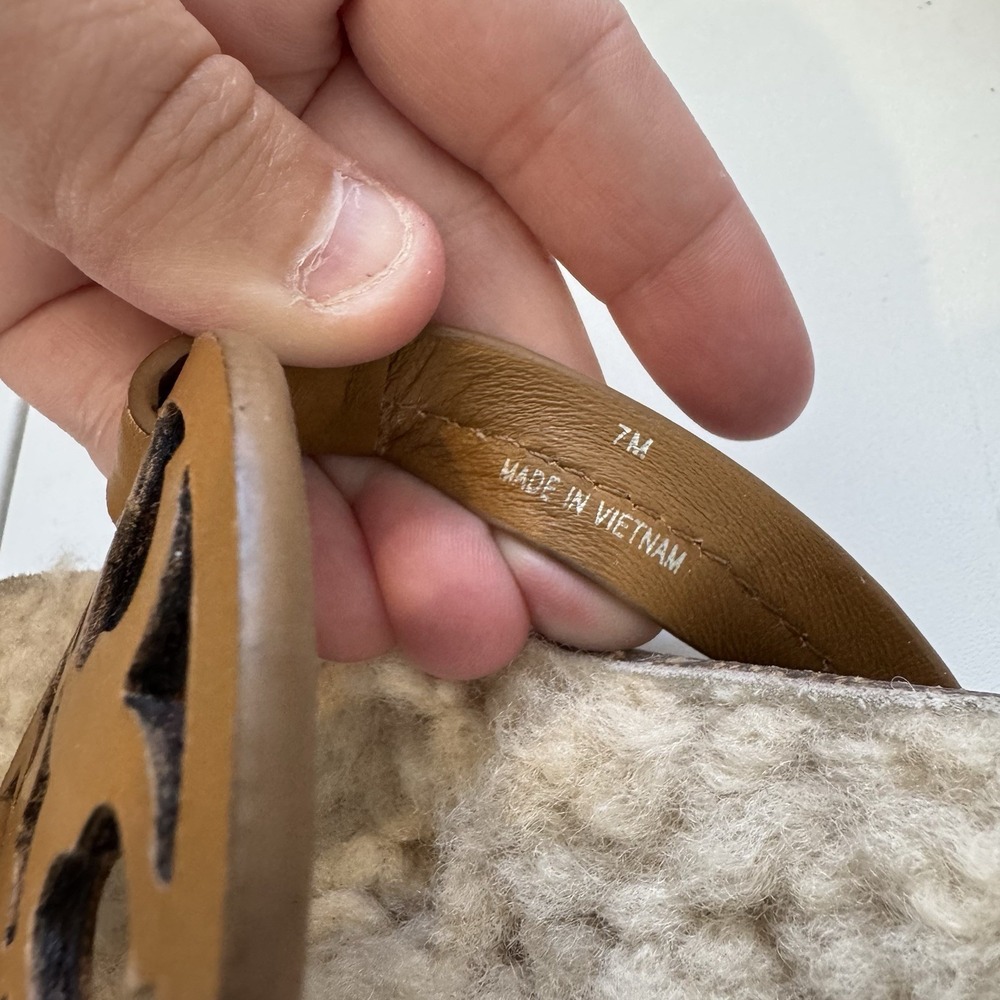 Tory Burch Miller Cloud Shearling Slide Sandals Size 7 Camel EUC Cork Footbed - Picture 4 of 9